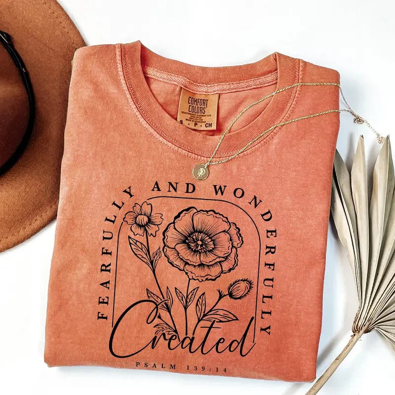 Comfort Colors Religious Shirt, Fearfully and Wonderfully Made T-Shirt, Christian Shirt, Bible Verse T-Shirt, Faith Graphic Tee
