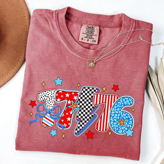 Comfort Colors Retro 1776 Coquette Shirt, 4th of July T-Shirt, Vintage America Tee, Girly USA Shirt