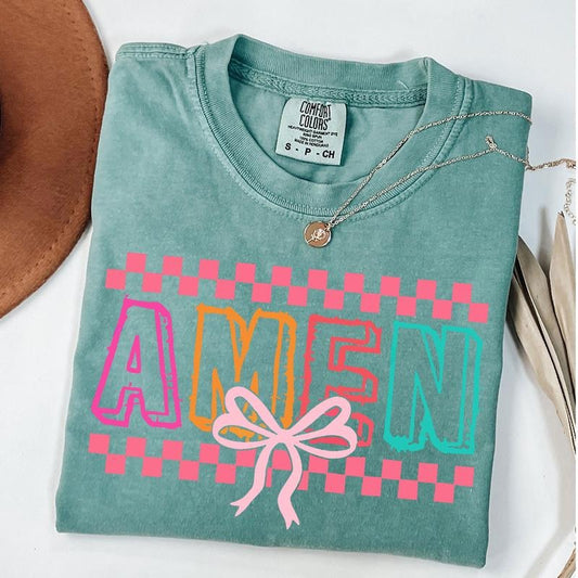 Comfort Colors Retro Amen Coquette Bow Jesus Girl Women Happy Easter Day T-Shirt Cotton Fashion