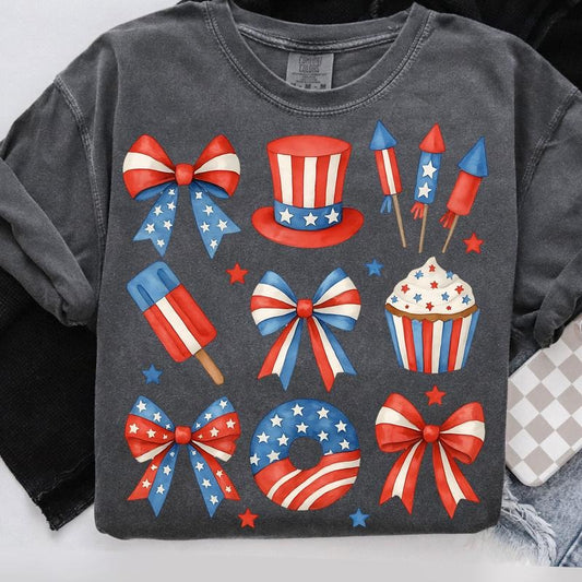 Comfort Colors Retro America Coquette T-Shirt, Preppy 4th of July Shirt, Girly Memorial Day Shirt, Independence Day T-Shirt, Girly USA T-Shirt