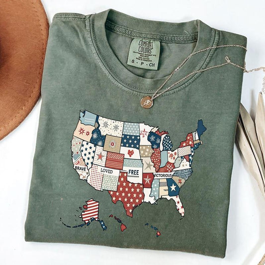 Comfort Colors Retro America USA Map Shirt, 4th Of July T-Shirt, American Girl Tee