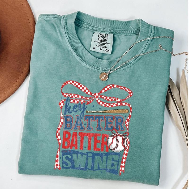 Comfort Colors Retro Baseball Batter Batter Swing Shirt, Checkered Baseball Coquette Shirt, Game Day Baseball Coquette T-Shirt