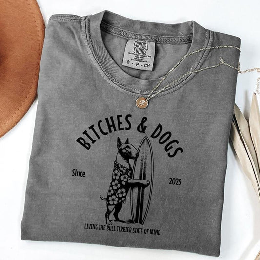 Comfort Colors Retro Bull Terrier T-Shirt, Bully Shirt, Funny T-shirt, Funny Dog Shirt, Bitches & Dogs Tee, Bull Terrier Mom Gift