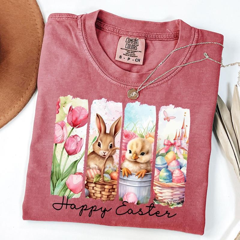 Comfort Colors Retro Bunny Flower Shirt, Bunny Chick Tee, Brushstroke Easter Shirt, Happy Easter T-Shirt