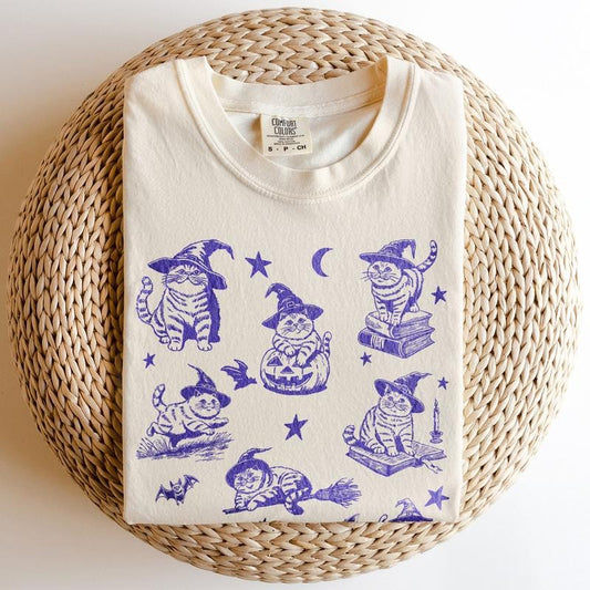 Comfort Colors Retro Cat Halloween Shirt, 90s Cat Witch Vintage Tee, Funny Witch Cat T-Shirt, Halloween Cat Lovers Gift