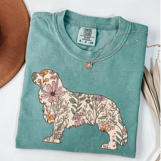 Comfort Colors Retro Cavalier King Charles Spaniel Shirt, Wildflower Dog Shirt, Cottagecore Dog Mama T-shirt, Dog Lover Gifts, Unisex T-Shirt
