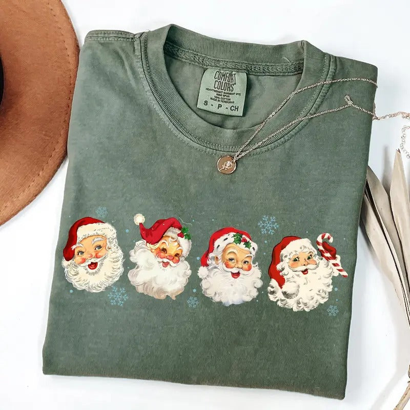 Comfort Colors Retro Cheerful Santa T-shirt, Santa Merry Christmas Shirt, Santa Claus Graphic Tee, Xmas Women Men Gift, Christmas Gift