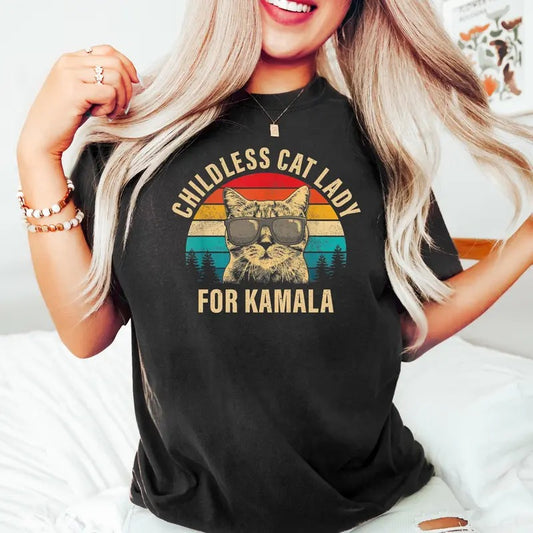 Comfort Colors Retro Childless Cat Lady For Kamala shirt, Cat Lady Shirt, Kamala Harris Cat Shirt, Democrats, Election 2024, Election shirt for Cat Ladies