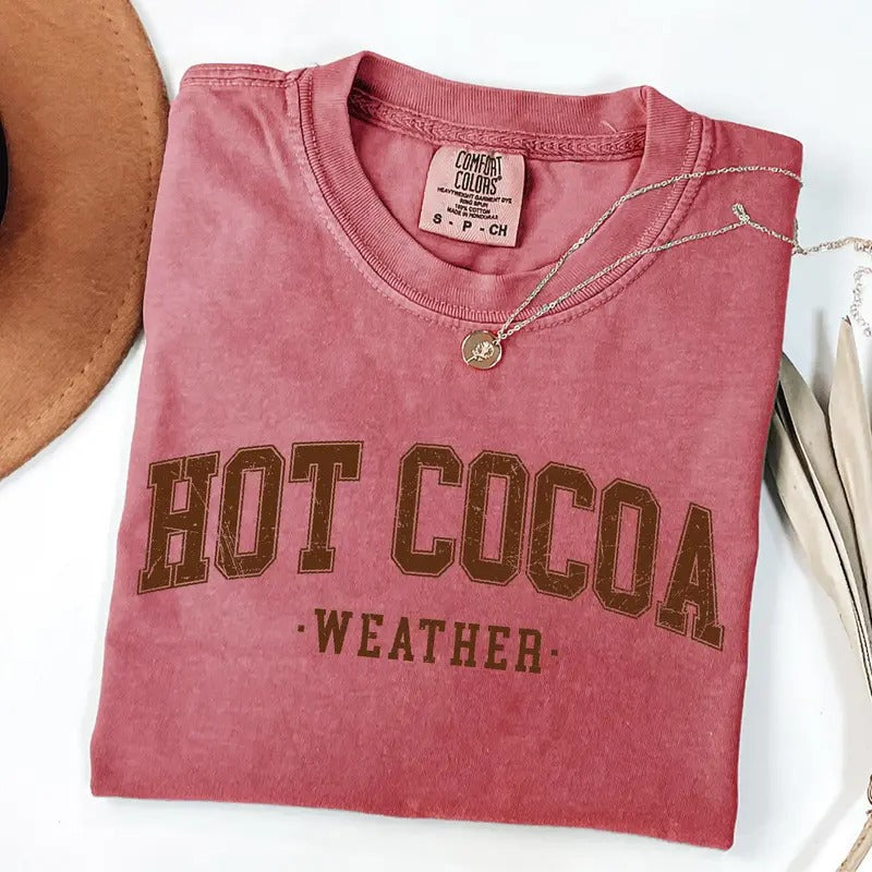 Comfort Colors Retro Hot Cocoa Shirt, Cute Holiday Season T-Shirt, Womens Christmas Tee, Family Christmas Shirt, Festive Holiday Gift