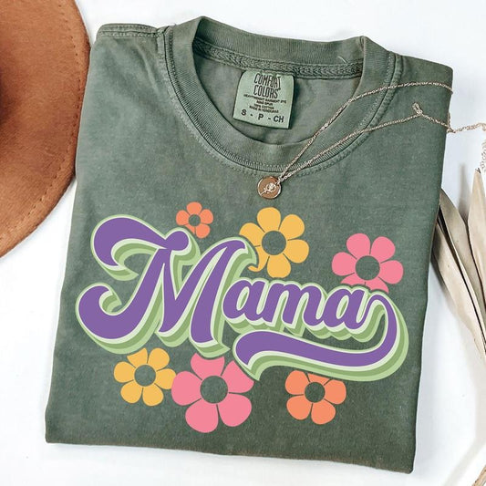 Comfort Colors Retro Mama Shirt, Boho Floral T-Shirt, Groovy Mom Tee, 70s Aesthetic Shirt, Floral Mother's Day Shirt, Gift for Mom