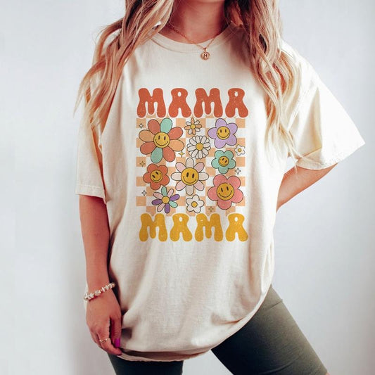Comfort Colors Retro Mama Shirt, Mom T-Shirt, Boho Mama Shirt, Mother's Day Gifts, Floral Mom Outfit, Girl Mama Shirt, Boy Mama Shirt, Mom Life Shirt, Blessed Mama Shirt, Cute Mom Outfit, Mom Women Top Breathable Casual Comfortable Love Womenswear Tshirt