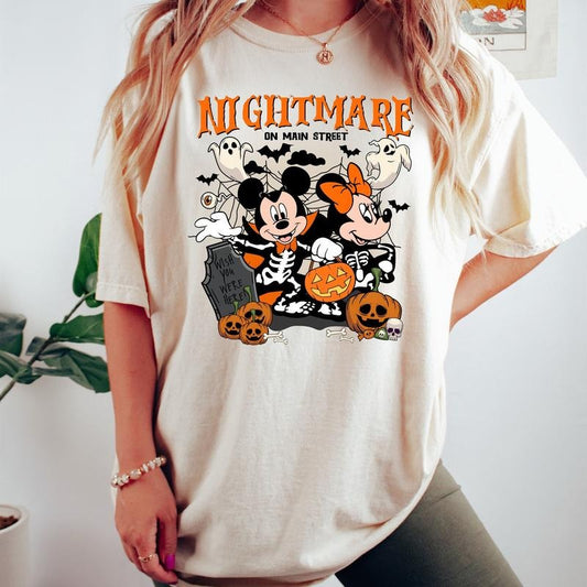Comfort Colors Retro Mic.key Min.nie Halloween Shirts, Vintage Halloween T-shirt, Nightmare On The Main Streat Shirt, Halloween Pumpkin