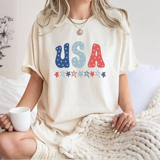 Comfort Colors Retro Star USA Graphic Tee, Comfort Colors 4th of July Graphic Tee, Star American Graphic Tee, Retro USA Comfort Color Shirt, For Woman