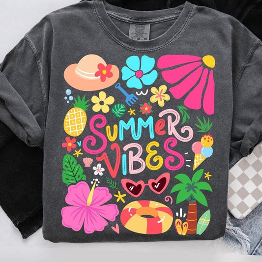 Comfort Colors Retro Tropical Summer Vibes T-Shirt, Retro Summer TShirt, Beach T-Shirt, Hello Summer T-Shirt, Brushstroke...