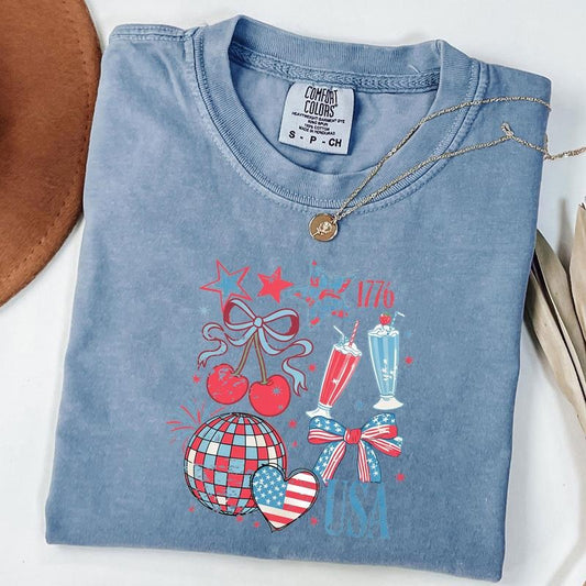 Comfort Colors Retro USA Coquette Tee, Memorial Day Shirt, 4th of July T-Shirt, Land of the Free Shirt