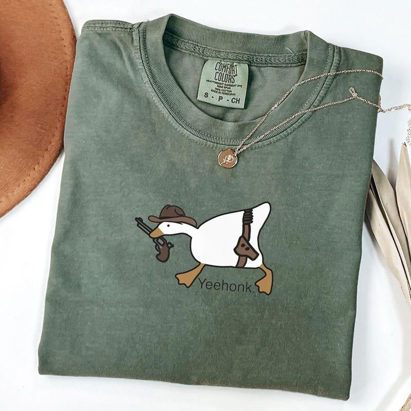 Comfort Colors Retro Western Goose Shirt, Funny Cowboy Goose Tee, Silly Goose T-Shirt, Retro Cowgirl T-Shirt