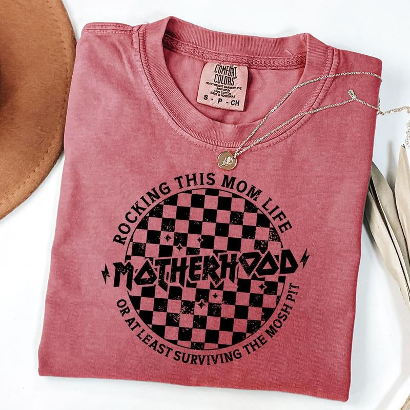 Comfort Colors Rocking This Mom Life T-shirt, Motherhood Mosh Pit Tee, Funny Mother's Day Gift, Checkered Mom Shirt, Humor Graphic Tee
