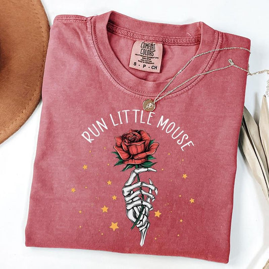 Comfort Colors Run Little Mouse Shirt, Dark Romance Merch, Smut Reader, Women's Book Lover Gift, Rose Skeleton Shirt