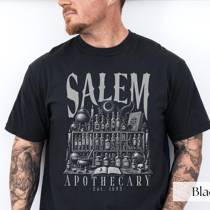 Comfort Colors Salem Apothecary Est 1692 Shirt, Cute Halloween Shirt, Salem University, Spooky Season, Dark Academia, Witchy Aesthetic, Whimsigoth Clothing