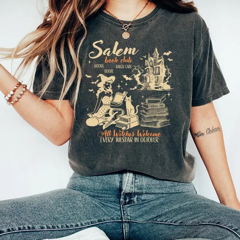 Comfort Colors Salem Book Club Shirt, Bookish Halloween Shirt, Funny Book Lover, Salem Witches Shirt, Spooky Season Thriller Reader T-Shirt