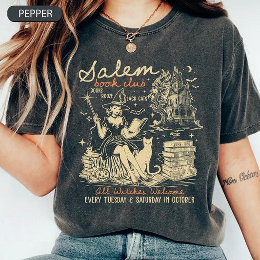 Comfort Colors Salem Book Club Shirt, Bookish Halloween Shirt, Spooky Reader Shirt, Funny Book Lover, Salem Witches Shirt, Spooky Season Thriller Reader