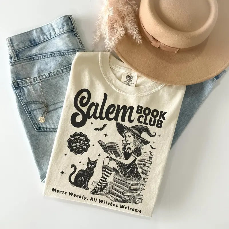 Comfort Colors Salem Book Club Shirt, Bookish Halloween T-Shirt, Spooky Reader Top, Funny Book Lover, Salem Witches Shirt