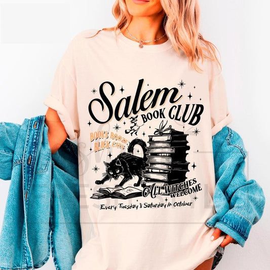 Comfort Colors Salem Book Club T-shirt, Black Cat Shirt, Funny Tee, Book Lover Halloween Tee, Salem Witches Shirt, Spooky Season, Bookworm