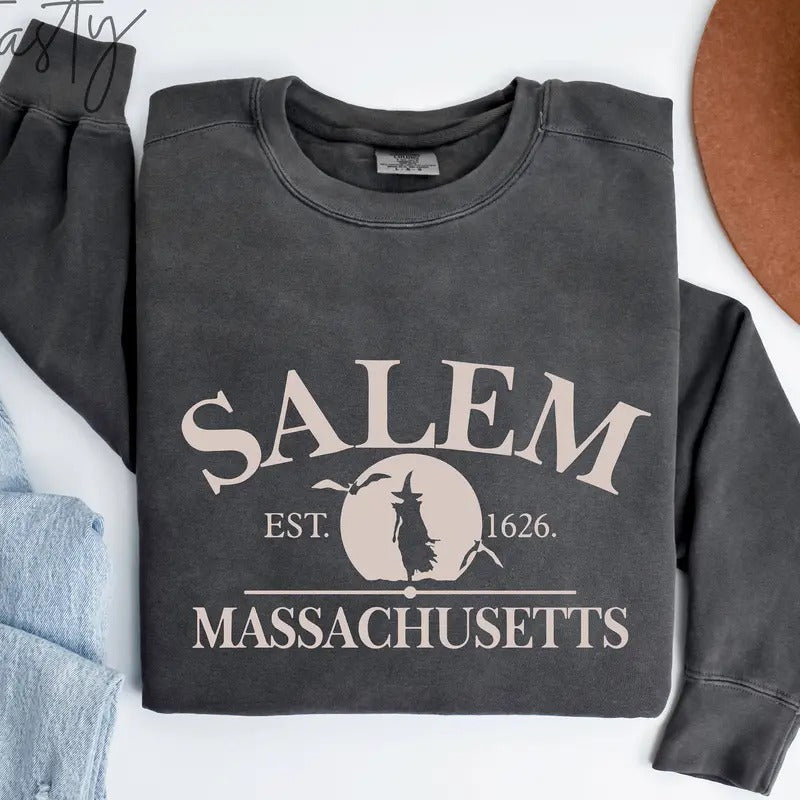Comfort Colors Salem Massachusett Sweatshirt, Salem Broom Company Sweater, iprintasty, Spooky Sweatshirt for her, Halloween Party Sweater