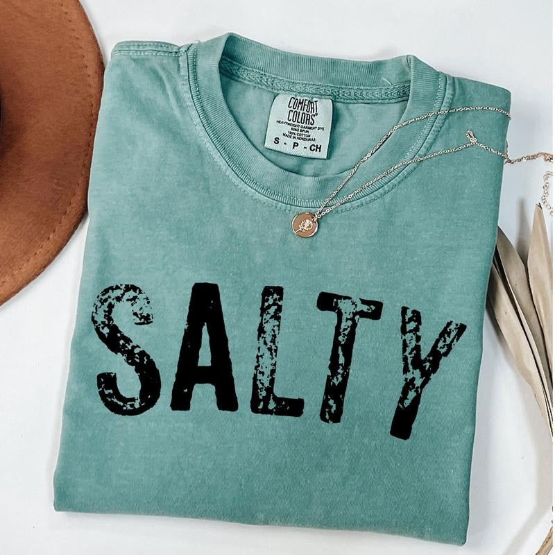 Comfort Colors Salty T-Shirt, Summer Tee, Trendy Beach Shirt, Vacation Shirt, Preppy Clothes For Girls