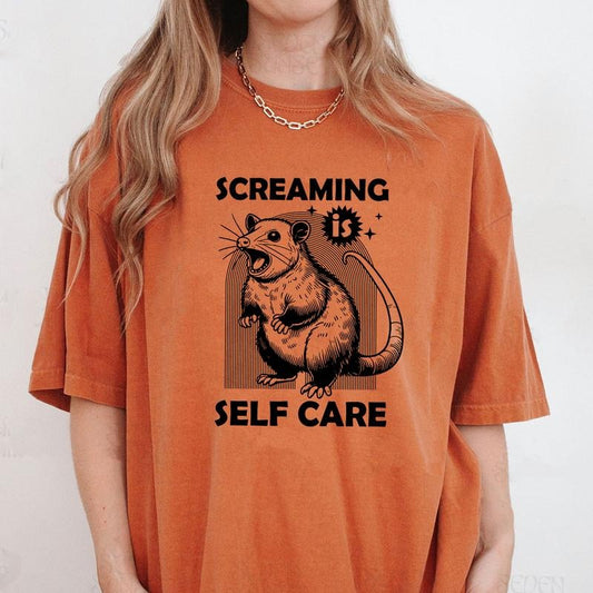 Comfort Colors Screaming Is Self Care Shirt, Funny Animal Graphic Tee, Animal Lover Shirt, Sarcastic T-Shirt