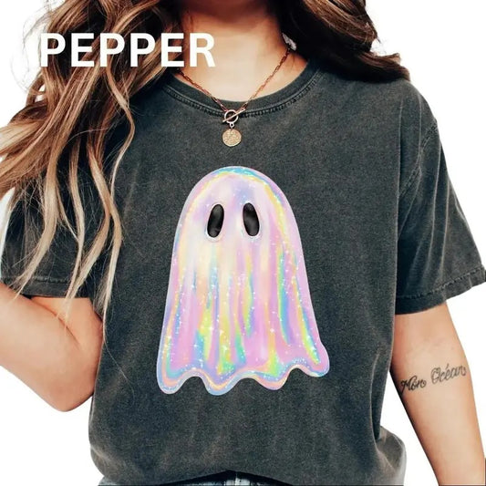 Comfort Colors Shimmering Ghost Shirt, Neon Design, Cotton Fabric, Casual T-Shirt, Comfortable Fit, Women's Oversized Fit Top Womenswear