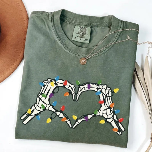 Comfort Colors Skeleton Christmas Shirt, Funny Christmas Shirts for Women, Halloween Christmas Tee