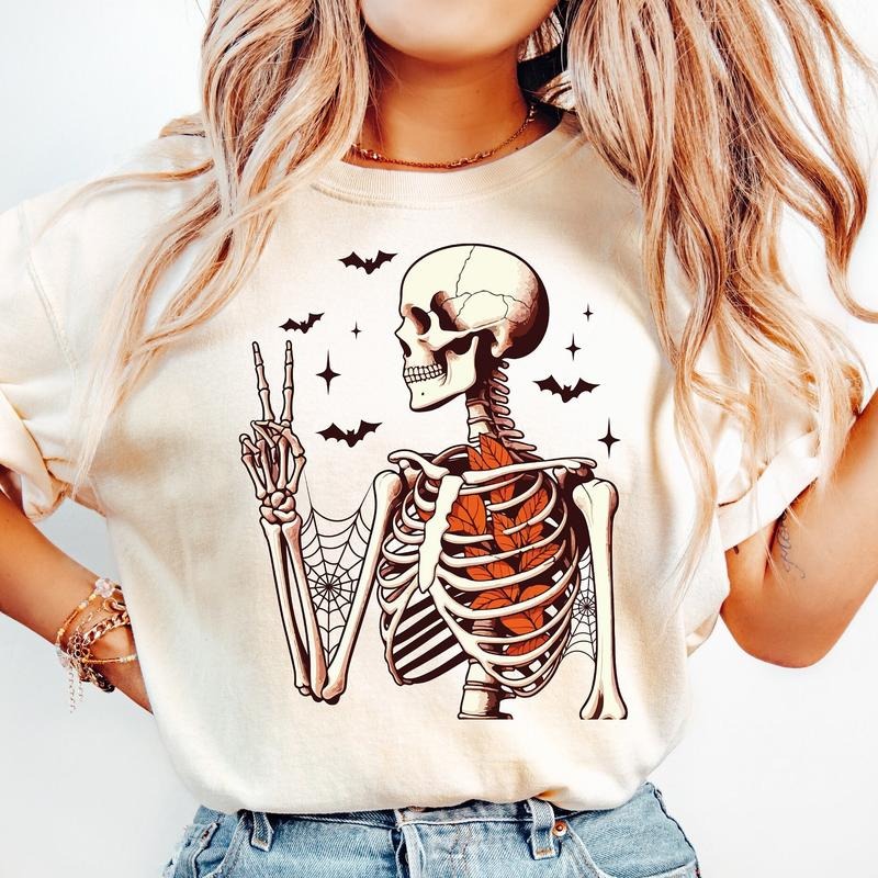 Comfort Colors Skeleton Thanksgiving Shirt, Halloween Skull Shirt, Cute Pumpkin Shirt, Thankful Shirt, Hello Autumn Shirt, Fall Vibes Shirt