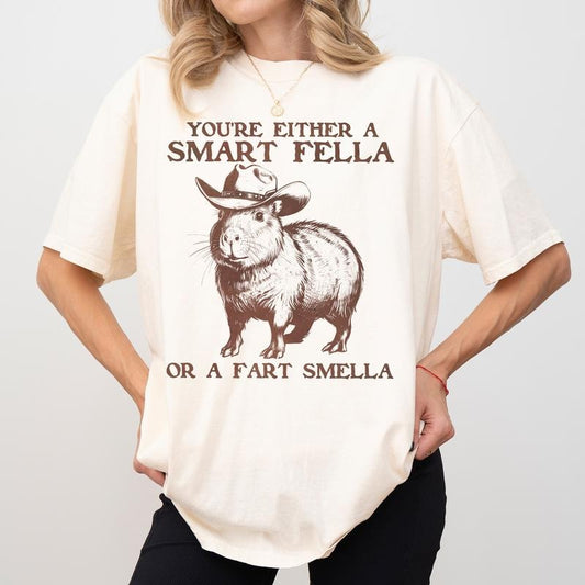Comfort Colors Smart Fella Capybara Shirt, Funny Cowboy Capybara Tshirt, Western Rodeo Fart Smella Meme Tee, Retro Y2k Tops, Vintage 90s Womenswear