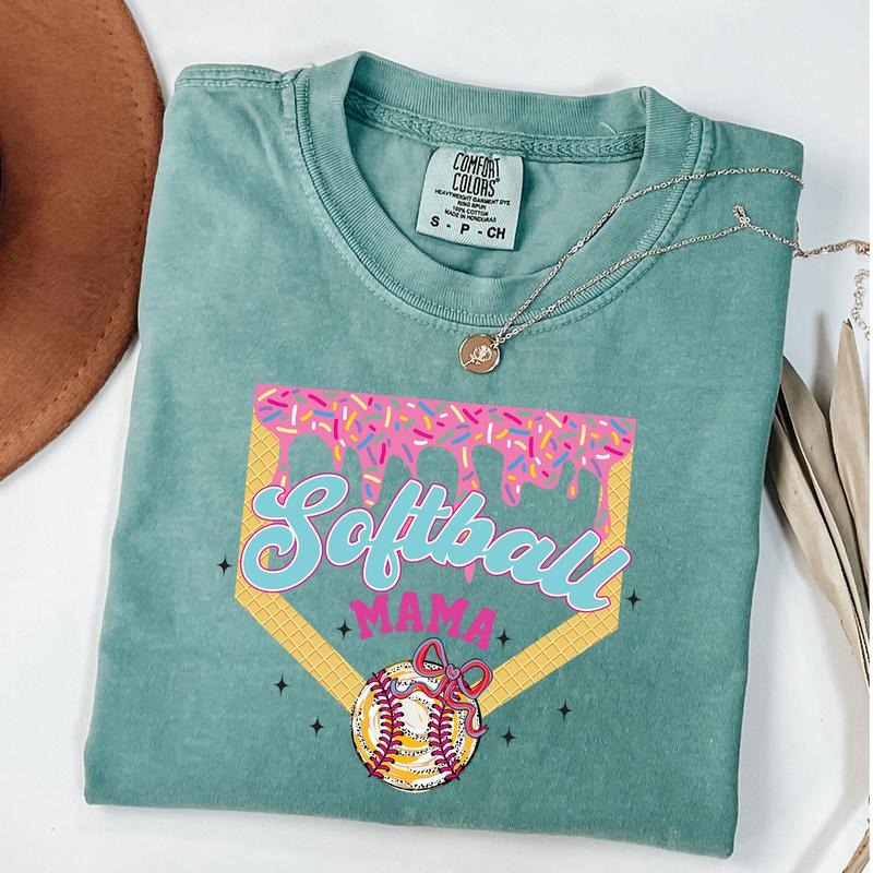 Comfort Colors Softball Mama Drip Shirt, Preppy Softball Ice Cream Drip TShirt, Game Day Softball Tee