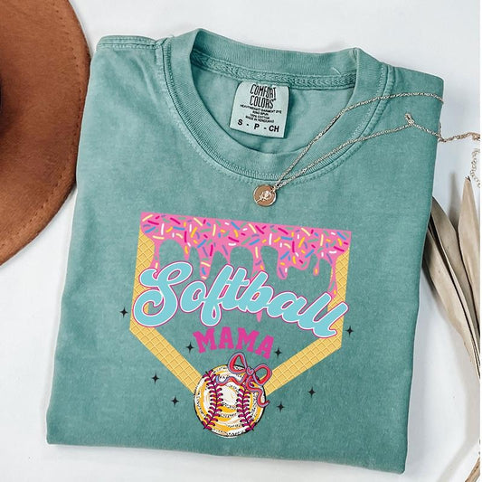 Comfort Colors Softball Mama Drip Shirt, Preppy Softball Ice Cream Drip TShirt, Game Day Softball Tee