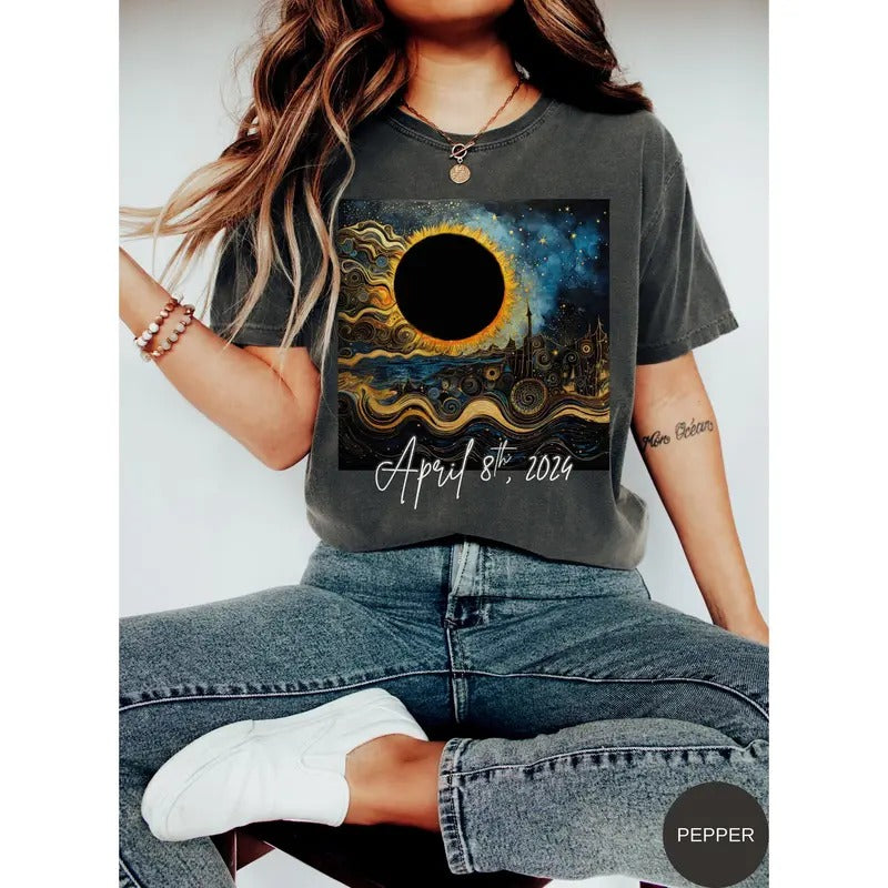 Comfort Colors Solar Eclipse Shirt 2024 Total Solar Eclipse Tshirt Aesthetic April 8th 2024 Shirt Celestial Tee Artistic Solar Eclipse Gift
