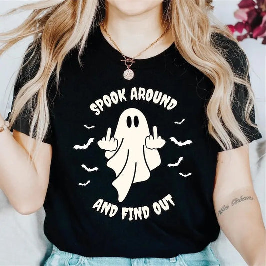 Comfort Colors Spook Around and Find Out Shirt, Spooky Season Tee, Spooky Ghost Shirt, Halloween Ghost Shirt Top...