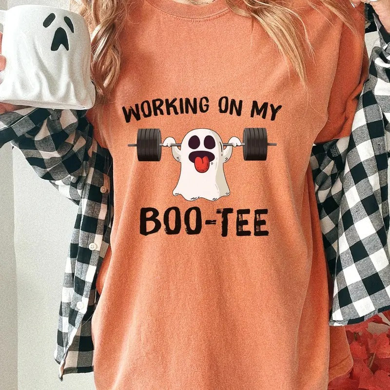 Comfort Colors Spooky Season Working on My Boote T-Shirt, Cozy and Funny, Halloween Humor, Graphic T-Shirt
