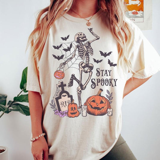 Comfort Colors Stay Spooky Shirt, Halloween Shirt, Witch T-Shirt, Gift For Halloween, Skeleton Fall Halloween Tee
