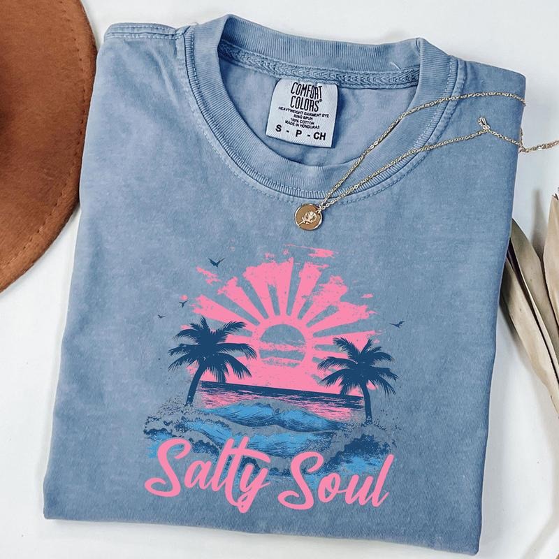 Comfort Colors Summer Salty Soul Shirt, Vinatge Summer Tee, Beach Vibes T-Shirt