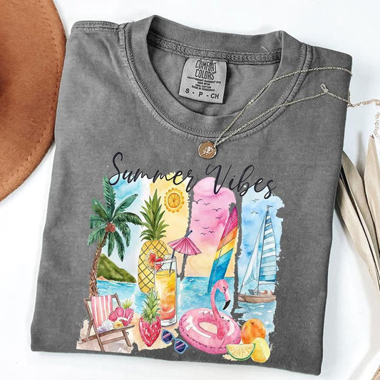 Comfort Colors Summer Vibes Tee, Retro Summer Shirt, Summer Vacartion T-Shirt