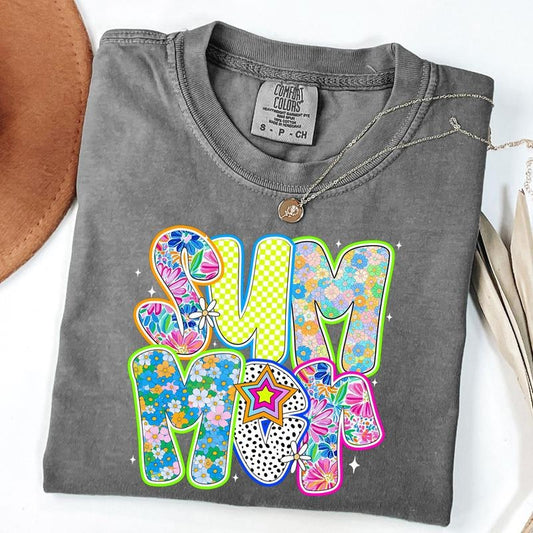 Comfort Colors Summer floral Shirt, Coquette Summer Tee, Beach T-Shirt, Summer Checkered Shirt, Vacation Tshirt