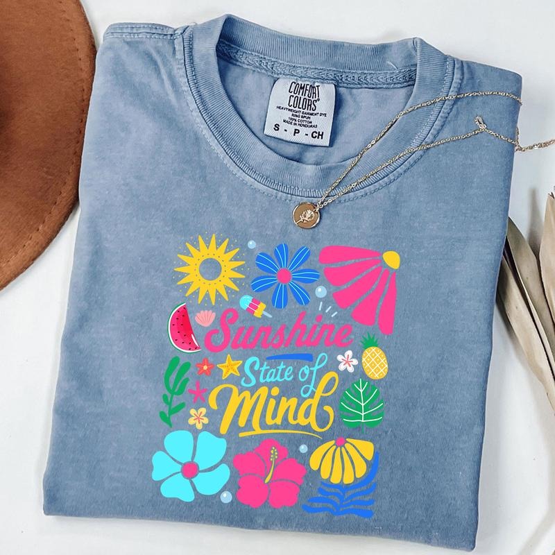 Comfort Colors Sunshine State Of Mind T-Shirt, Beach Tee Retro Flowers Summer, Trendy Summer Shirt, Sunshine T-Shirt, Preppy Summer Shirt