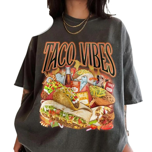Comfort Colors Taco Vibes Bootleg Tee Shirt - Medium Fit, Oversized Design, Fun Mexican Food Tee, Cotton Fabric, Perfect for Taco Lovers