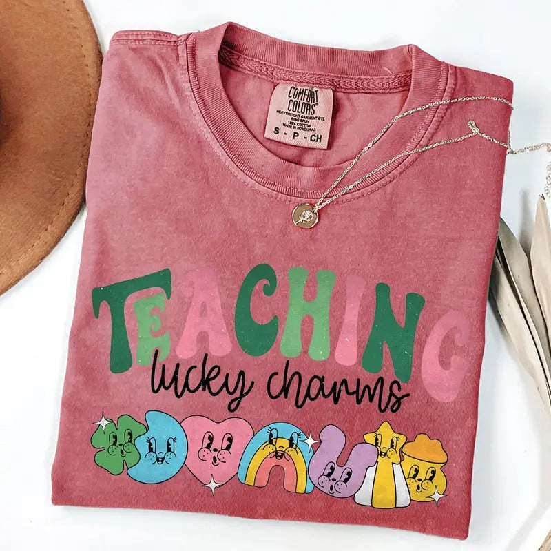 Comfort Colors Teaching Lucky Charms T-Shirt, Lucky Teacher Shirt, Saint Patrick's Day Teacher Shirt