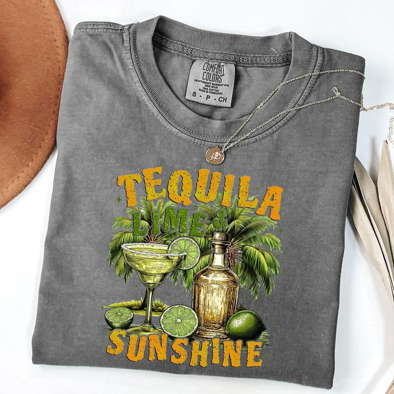 Comfort Colors Tequila Lime And Sunshine Tee, Preppy Summer T-Shirt, Retro Beach Shirt, Margarita Tshirt