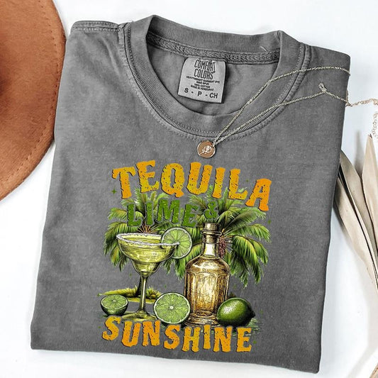 Comfort Colors Tequila Lime And Sunshine Tee, Preppy Summer T-Shirt, Retro Beach Shirt, Margarita Tshirt