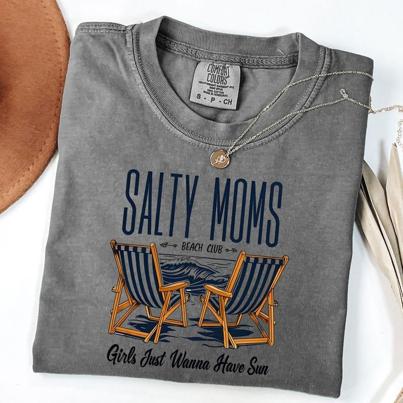 Comfort Colors The Beach Club Shirt, Retro Salty Mom T-Shirt, Funny Sarcastic Mom Tee, Aesthetic Beach Shirt