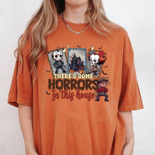 Comfort Colors There's Some Horrors In This House Shirt, Funny Pumpkin Shirt, Horror House Shirt, Funny Halloween Shirt